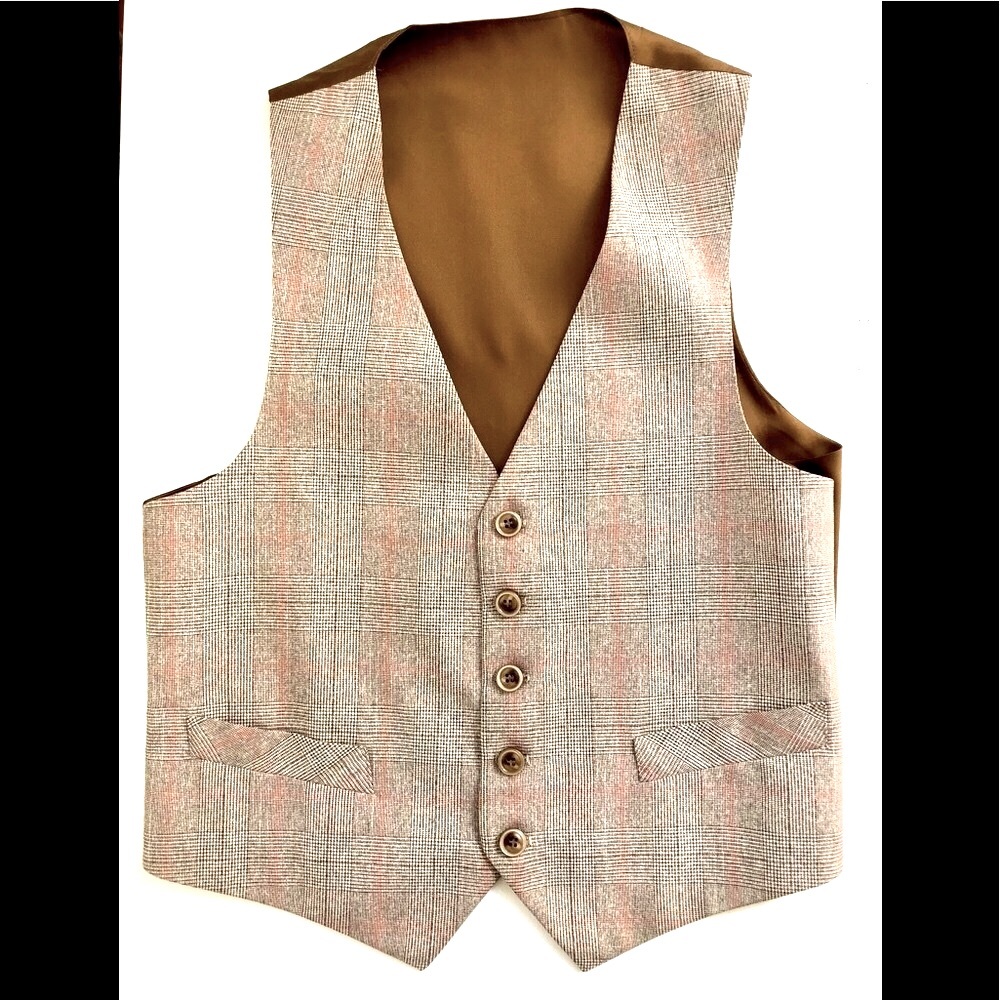 VTG 90s Menswear Brown plaid lined Button front vest Men's size medium